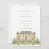 Chic Garden Schloss Wasserfarbener Save the Date K Dankeskarte (Vorderseite)