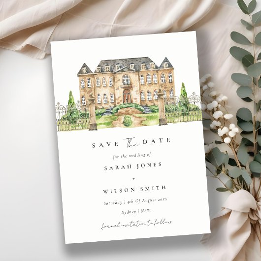 Chic Garden Schloss Wasserfarbener Save the Date K Dankeskarte