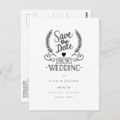 Chic Garland Black und White Script Save the Date Postkarte (Vorne/Hinten)