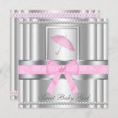 Chic gebeugte silberne u. rosa Babyparty laden ein Einladung (Vorne/Hinten)