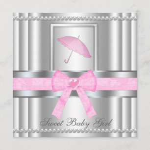 Chic gebeugte silberne u. rosa Babyparty laden ein Einladung