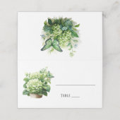 Chic Geen Hydrangea Butterfly Wedding Platzkarte (Außenseite Aufgefaltet)