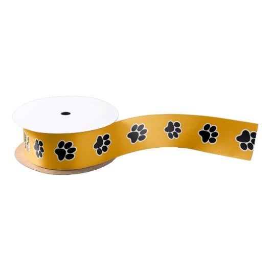 Chic gelb mit Schwarz-Weiß-Paw-Druck Satinband (Spule)
