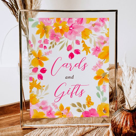 Chic gelb rosa Blumenschild Poster