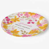 Chic gelb rosa florale Aquarell Begrüßung Pappteller (Schrägansicht)