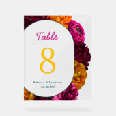 Chic gelb rosa grüne Blumenhochzeit Tischnummer Acrylschild (Vorderseite)