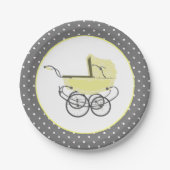 Chic-gelbe Baby-Buggy-Baby-Duschen-Papierplatte Pappteller (Vorderseite)