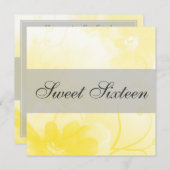 Chic-gelber und grauer Blumen-16. Einladung (Vorne/Hinten)