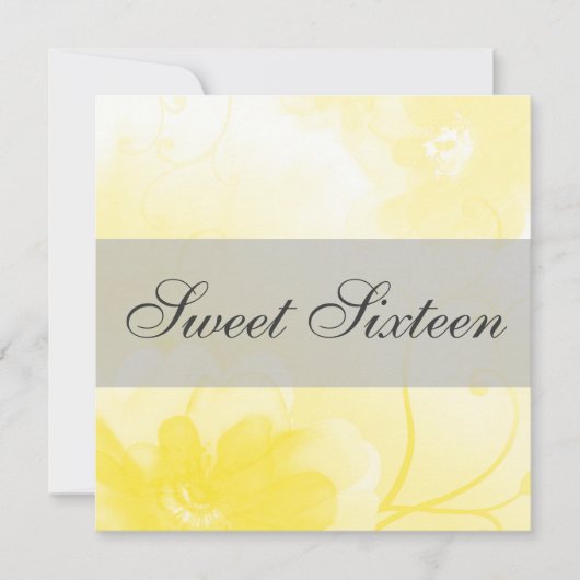 Chic-gelber und grauer Blumen-16. Einladung (Vorderseite)