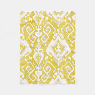 Chic gelbes und graues Damast-Ikat-Stammesmuster Fleecedecke