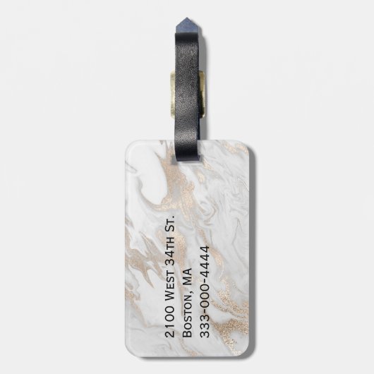 Chic gemarmorter Blick-mit Monogramm Gepäck-Umbau Gepäckanhänger (Rückseite vertikal)