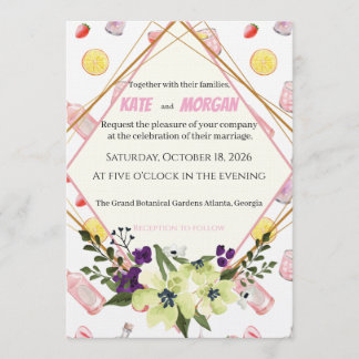 Chic Geo-Floral Watercolor Cocktail Party Einladung