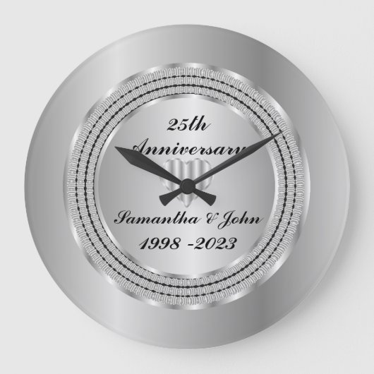 Chic Geometric 25. Silver Wedding Anniversary Lar Große Wanduhr (Vorderseite)