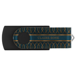 Chic Geometric Aquamarin Gold Lattice Muster USB Stick