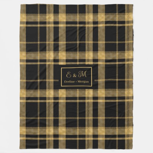 Chic Geometric Black Gold Monogram Blanket Fleecedecke (Vorderseite)