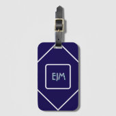 Chic Geometric Blau und Weiß Mit Monogramm Gepäckanhänger (Vorderseite Vertikal)