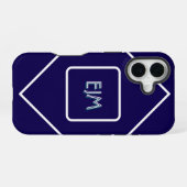 Chic Geometric Blau und Weiß Mit Monogramm iPhone 16 Hülle (Rückseite (Horizontal))