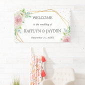 Chic Geometric Gold Foil Floral Wedding Banner (Insitu)