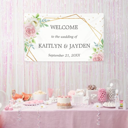 Chic Geometric Gold Foil Floral Wedding Banner (Party)
