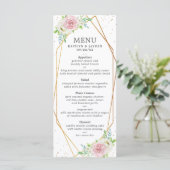 Chic Geometric Gold Foil Floral Wedding Menükarte (Stehend Vorderseite)