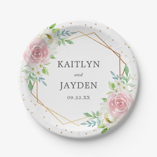 Chic Geometric Gold Foil Floral Wedding Pappteller (Vorderseite)