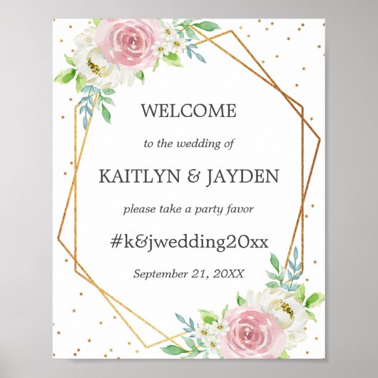 Chic Geometric Gold Foil Floral Wedding Poster (Vorne)