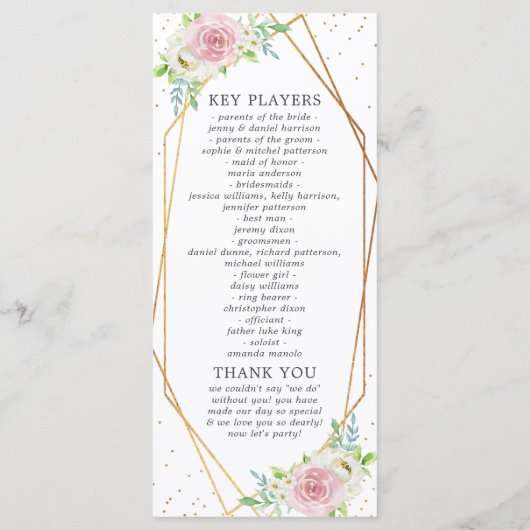 Chic Geometric Gold Foil Floral Wedding Programm (Rückseite)