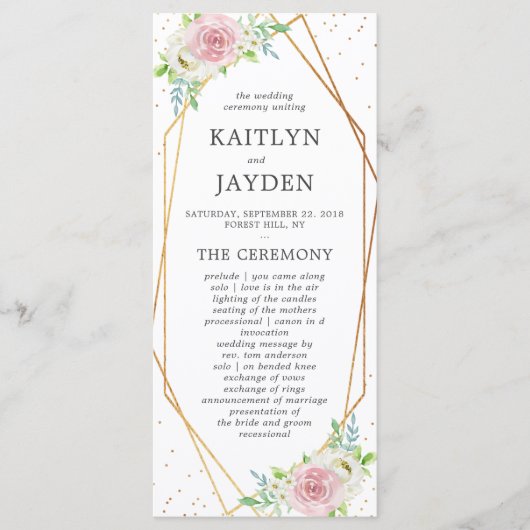 Chic Geometric Gold Foil Floral Wedding Programm (Vorderseite)