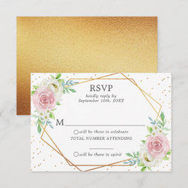 Chic Geometric Gold Foil Floral Wedding RSVP Einladung