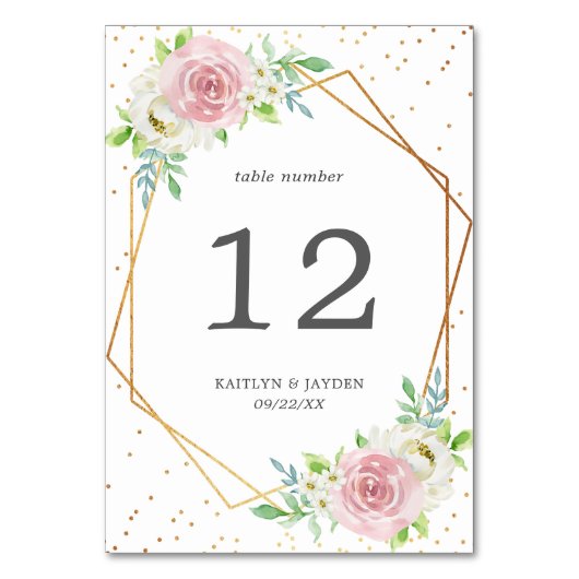 Chic Geometric Gold Foil Floral Wedding Tischnummer (Vorderseite)