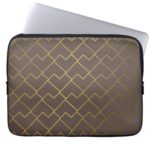 Chic Geometric Golden Coffee Chocolate Brown Laptopschutzhülle (Vorderseite)