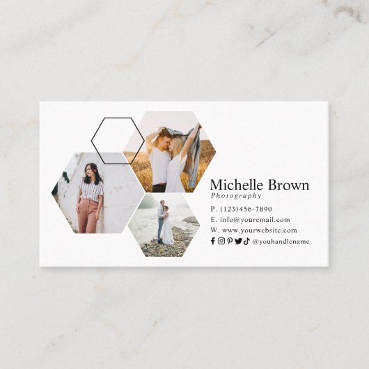 Chic Geometric Hexagon Foto Collage Fotograf Visitenkarte (Vorderseite)