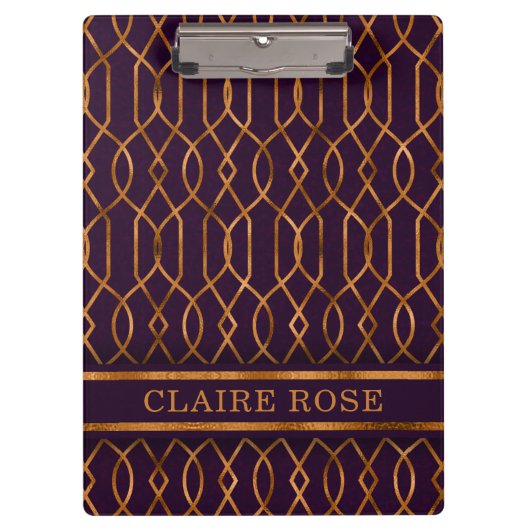 Chic Geometric Lila Gold Lattice Muster Klemmbrett (Vorderseite)