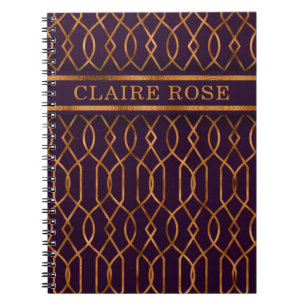 Chic Geometric Lila Gold Lattice Muster Notizblock