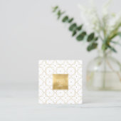 Chic Geometric Muster Squared Gold/White ID799 Quadratische Visitenkarte (Stehend Vorderseite)