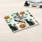 Chic Geometric Pastel Black Cat Pumpkin Halloween Rechteckiger Pappuntersetzer (angewinkelt)