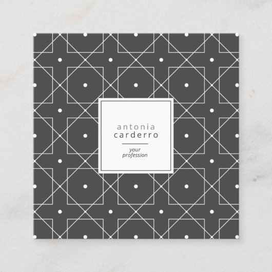 Chic Geometric Pattern Squared White/Black ID799 Quadratische Visitenkarte (Vorderseite)