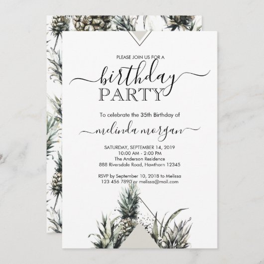 Chic Geometric Pinaple tropischer Erwachsene Gebur Einladung (Vorne/Hinten)