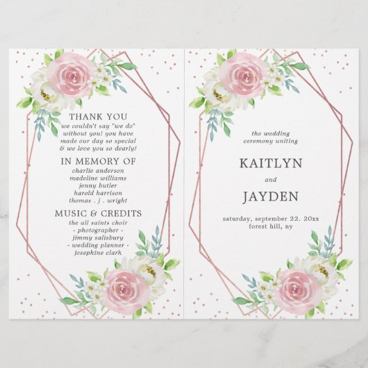 Chic Geometric Rose Gold Foil Floral Wedding (Vorderseite)