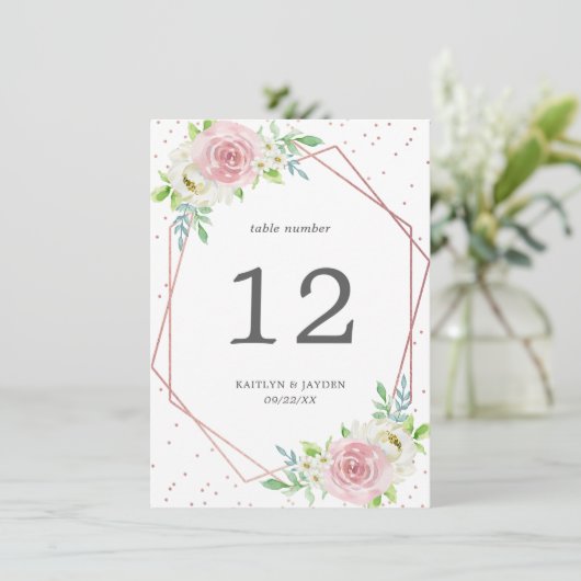 Chic Geometric Rose Gold Foil Floral Wedding Einladung (Stehend Vorderseite)