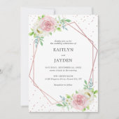 Chic Geometric Rose Gold Foil Floral Wedding Einladung (Vorderseite)