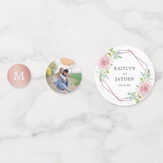 Chic Geometric Rose Gold Foil Floral Wedding Konfetti (Vorderseiten)