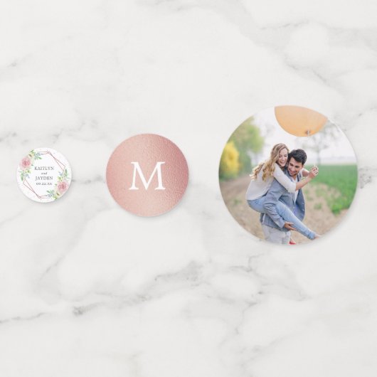Chic Geometric Rose Gold Foil Floral Wedding Konfetti (Rückseiten)