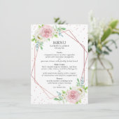 Chic Geometric Rose Gold Foil Floral Wedding Menükarte (Stehend Vorderseite)