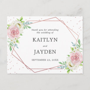 Chic Geometric Rose Gold Foil Floral Wedding Postkarte