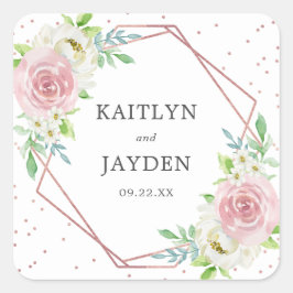 Chic Geometric Rose Gold Foil Floral Wedding Quadratischer Aufkleber