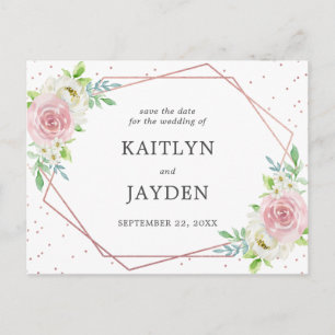 Chic Geometric Rose Gold Foil Save the Date Ankündigungspostkarte