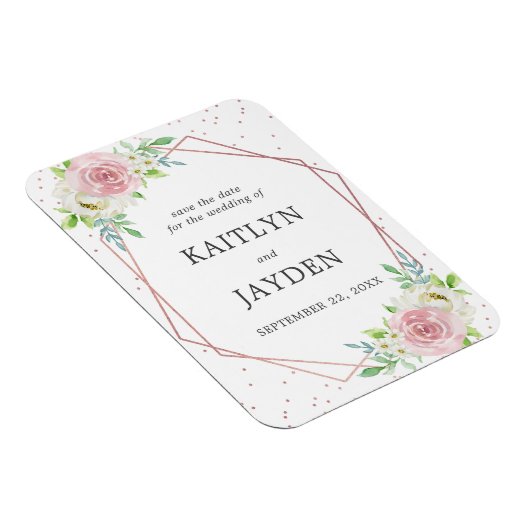 Chic Geometric Rose Gold Foil Save the Date Magnet (Rechte Seite)