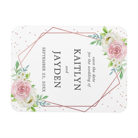 Chic Geometric Rose Gold Foil Save the Date Magnet (Horizontal)