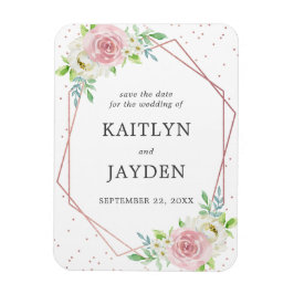 Chic Geometric Rose Gold Foil Save the Date Magnet